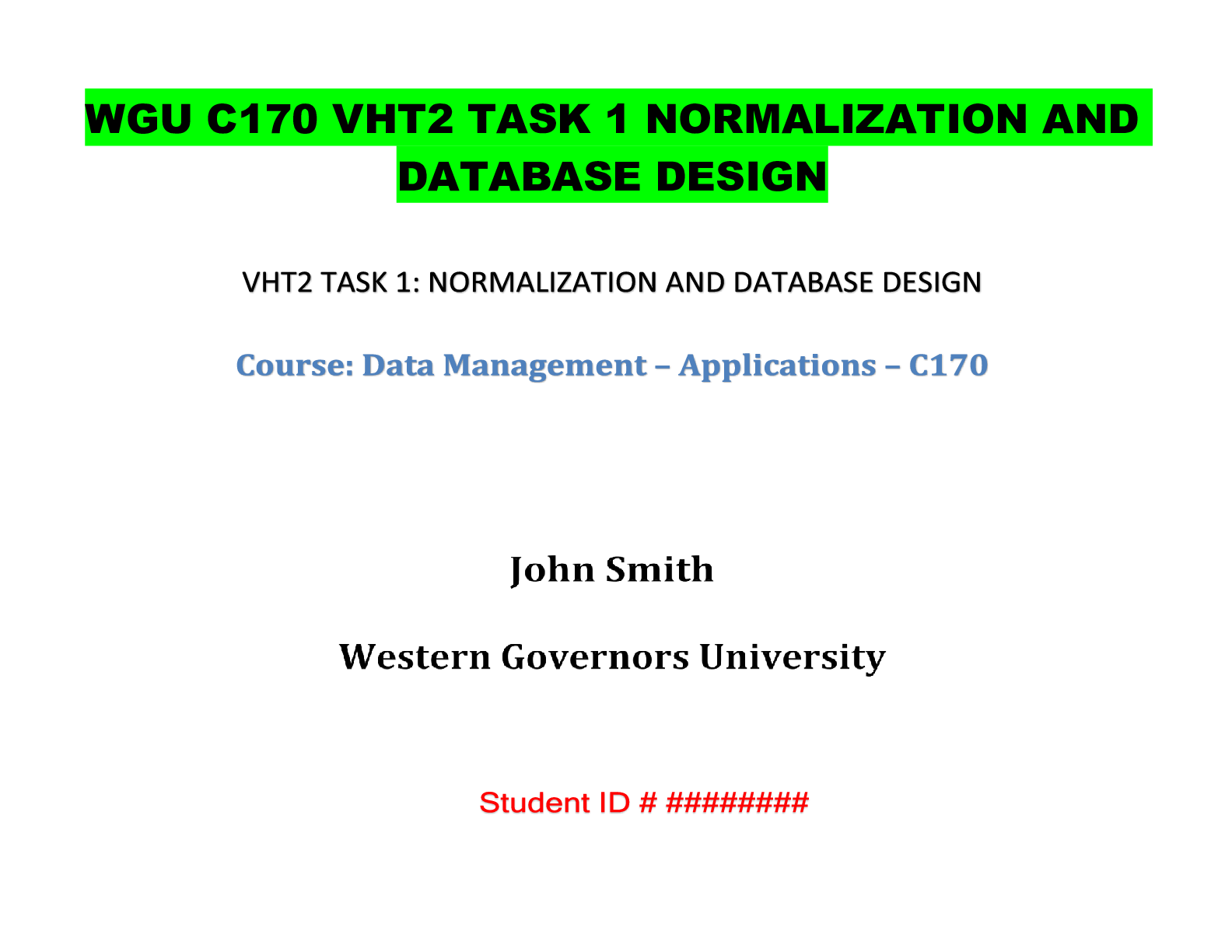 Preview image for WGU C170 VHT2 TASK 1 NORMALIZATION AND DATABASE DESIGN